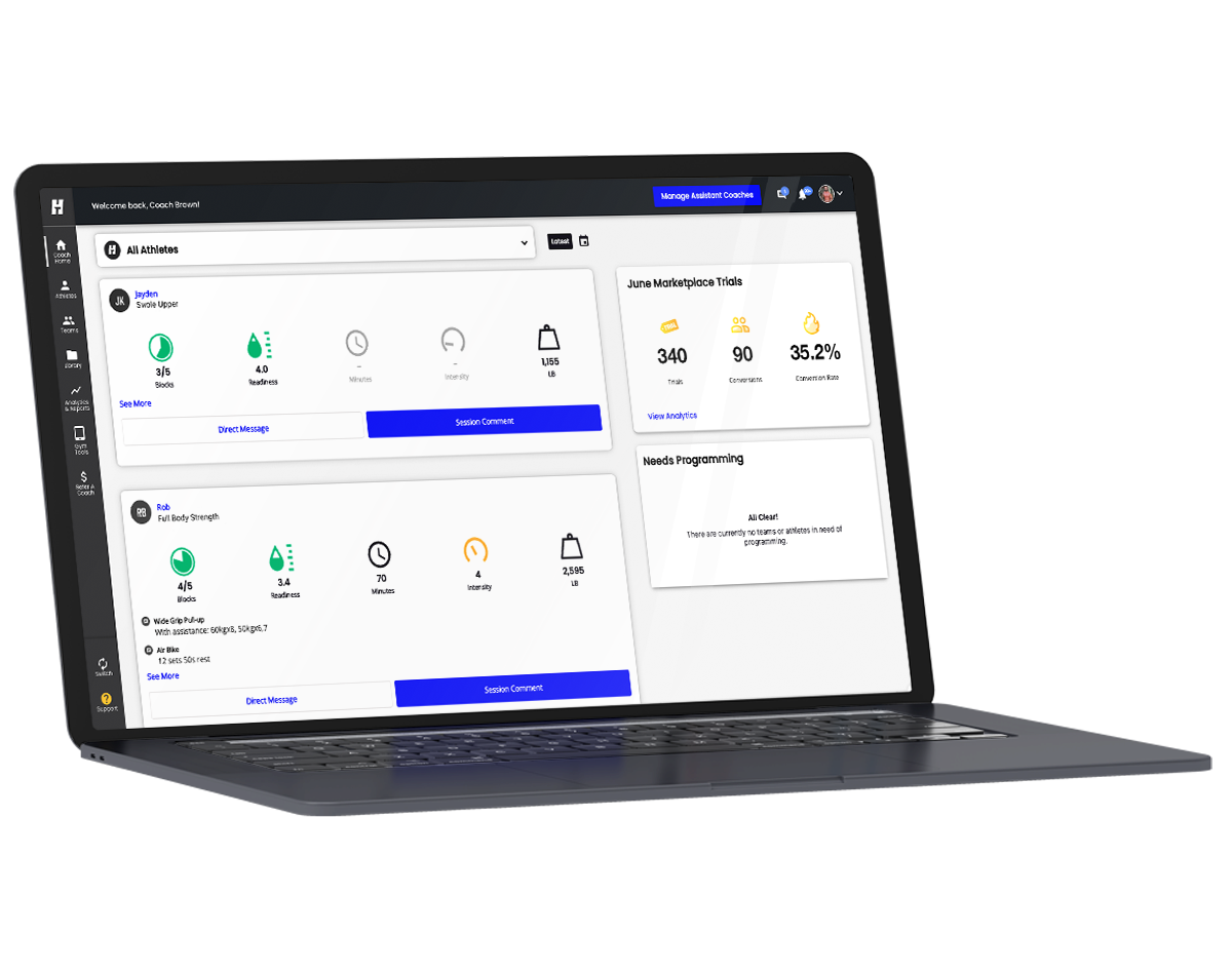 A laptop showing the coach dashboard